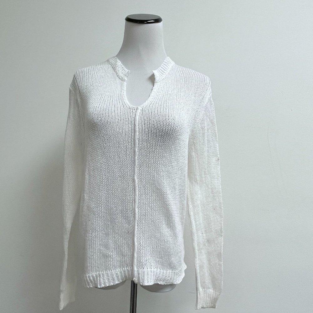 Inhabit white cotton knits split neck sweater top P S flaw